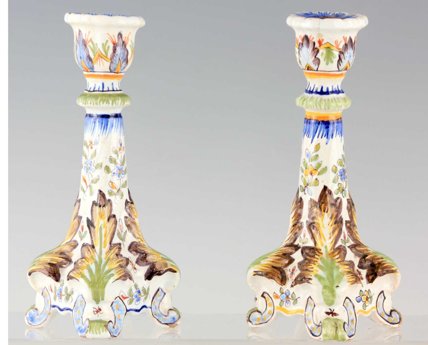 Lot 71 - A PAIR OF FRENCH FAIENCE POTTERY CANDLESTICKS...