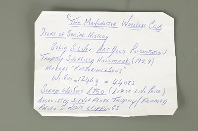 Lot 234 - OF CYCLING INTEREST. A LARGE SILVER CYCLING TROPHY FOR MANCHESTER WHEELERS'
