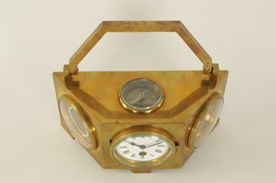 Lot 949 - A LATE 19TH CENTURY BRASS CASED DESK CLOCK COMPENDIUM