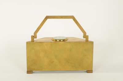 Lot 949 - A LATE 19TH CENTURY BRASS CASED DESK CLOCK COMPENDIUM