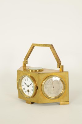 Lot 949 - A LATE 19TH CENTURY BRASS CASED DESK CLOCK COMPENDIUM