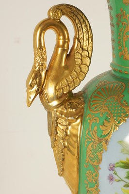 Lot 85 - A FINE 19TH CENTURY PARIS PORCELAIN GREEN AND GILT PEDESTAL VASE OF LARGE SIZE