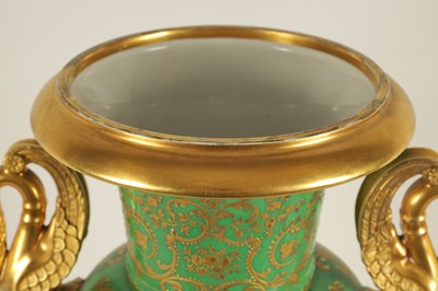 Lot 85 - A FINE 19TH CENTURY PARIS PORCELAIN GREEN AND GILT PEDESTAL VASE OF LARGE SIZE