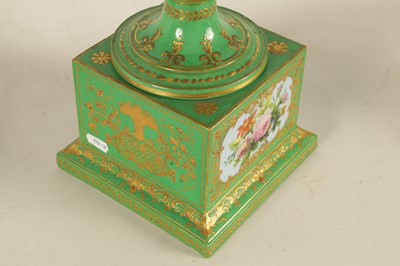 Lot 85 - A FINE 19TH CENTURY PARIS PORCELAIN GREEN AND GILT PEDESTAL VASE OF LARGE SIZE