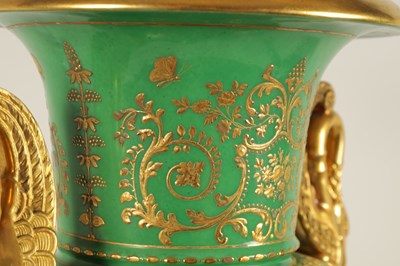 Lot 85 - A FINE 19TH CENTURY PARIS PORCELAIN GREEN AND GILT PEDESTAL VASE OF LARGE SIZE