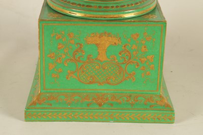 Lot 85 - A FINE 19TH CENTURY PARIS PORCELAIN GREEN AND GILT PEDESTAL VASE OF LARGE SIZE