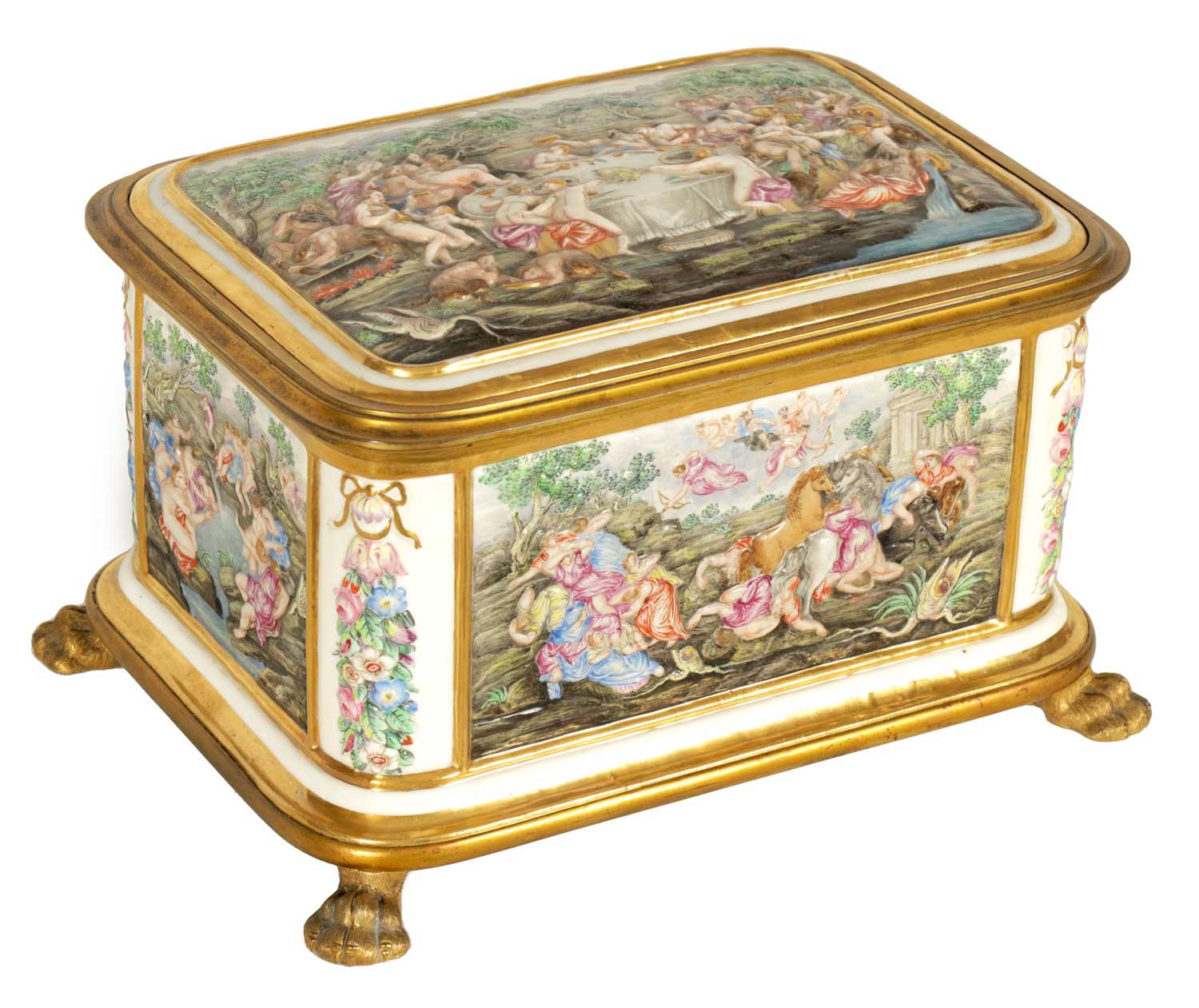 Lot 45 - A LARGE 19TH CENTURY ORMOLU MOUNTED CAPODIMONTE PORCELAIN TABLE CASKET