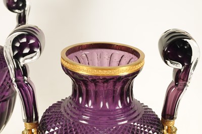 Lot 17 - A LARGE PAIR OF LATE 19TH/EARLY 20TH CENTURY RUSSIAN ORMOLU MOUNTED AMETHYST CUT-GLASS