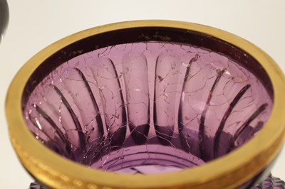 Lot 17 - A LARGE PAIR OF LATE 19TH/EARLY 20TH CENTURY RUSSIAN ORMOLU MOUNTED AMETHYST CUT-GLASS
