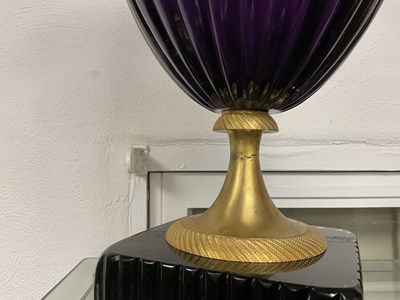 Lot 17 - A LARGE PAIR OF LATE 19TH/EARLY 20TH CENTURY RUSSIAN ORMOLU MOUNTED AMETHYST CUT-GLASS