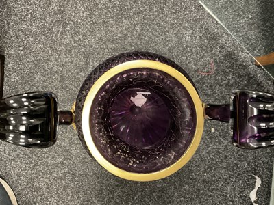 Lot 17 - A LARGE PAIR OF LATE 19TH/EARLY 20TH CENTURY RUSSIAN ORMOLU MOUNTED AMETHYST CUT-GLASS