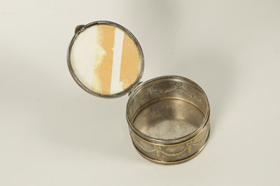 Lot 53 - A 19TH CENTURY CONTINENTAL WMF SILVERED DRESSING TABLE BOX WITH PORCELAIN PANELLED LID