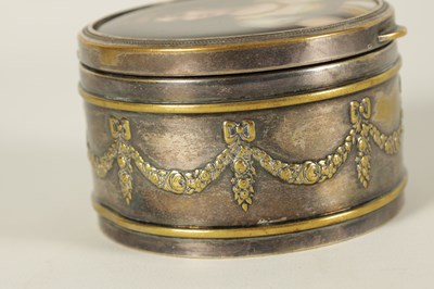 Lot 53 - A 19TH CENTURY CONTINENTAL WMF SILVERED DRESSING TABLE BOX WITH PORCELAIN PANELLED LID