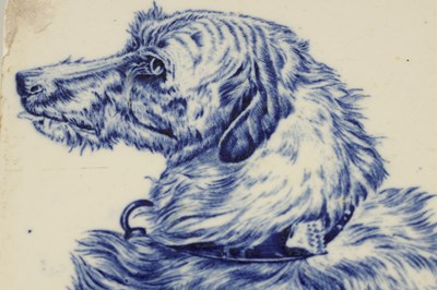 Lot 89 - A RARE SET OF SIX 19TH CENTURY WEDGWOOD BLUE AND WHITE TILES DEPICTING DOG PORTRAITS