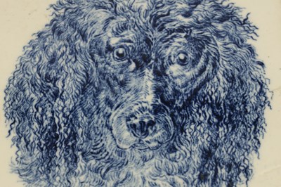 Lot 89 - A RARE SET OF SIX 19TH CENTURY WEDGWOOD BLUE AND WHITE TILES DEPICTING DOG PORTRAITS