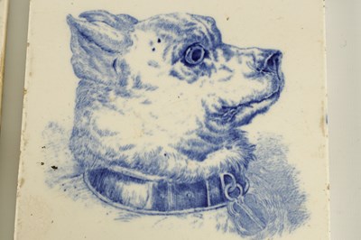 Lot 89 - A RARE SET OF SIX 19TH CENTURY WEDGWOOD BLUE AND WHITE TILES DEPICTING DOG PORTRAITS