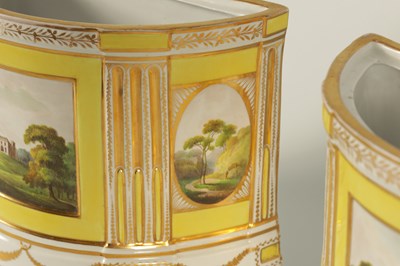 Lot 55 - A LARGE PAIR OF REGENCY COALPORT BOW-FRONTED CACHE POTS