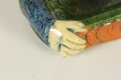 Lot 42 - A 19TH CENTURY FRENCH MAJOLICA POLYCHROME PIN TRAY MODELLED AS A FISHERMAN
