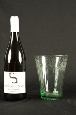 Lot 12 - AN 18TH CENTURY ETCHED GREEN GLASS NAVAL VASE