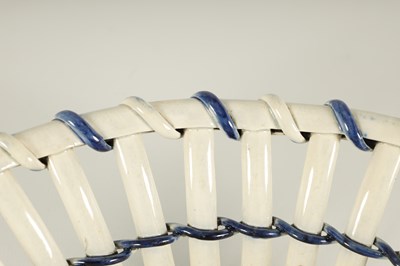 Lot 80 - AN 18TH CENTURY PEARLWARE BLUE AND WHITE OVAL LATTICEWORK BASKET