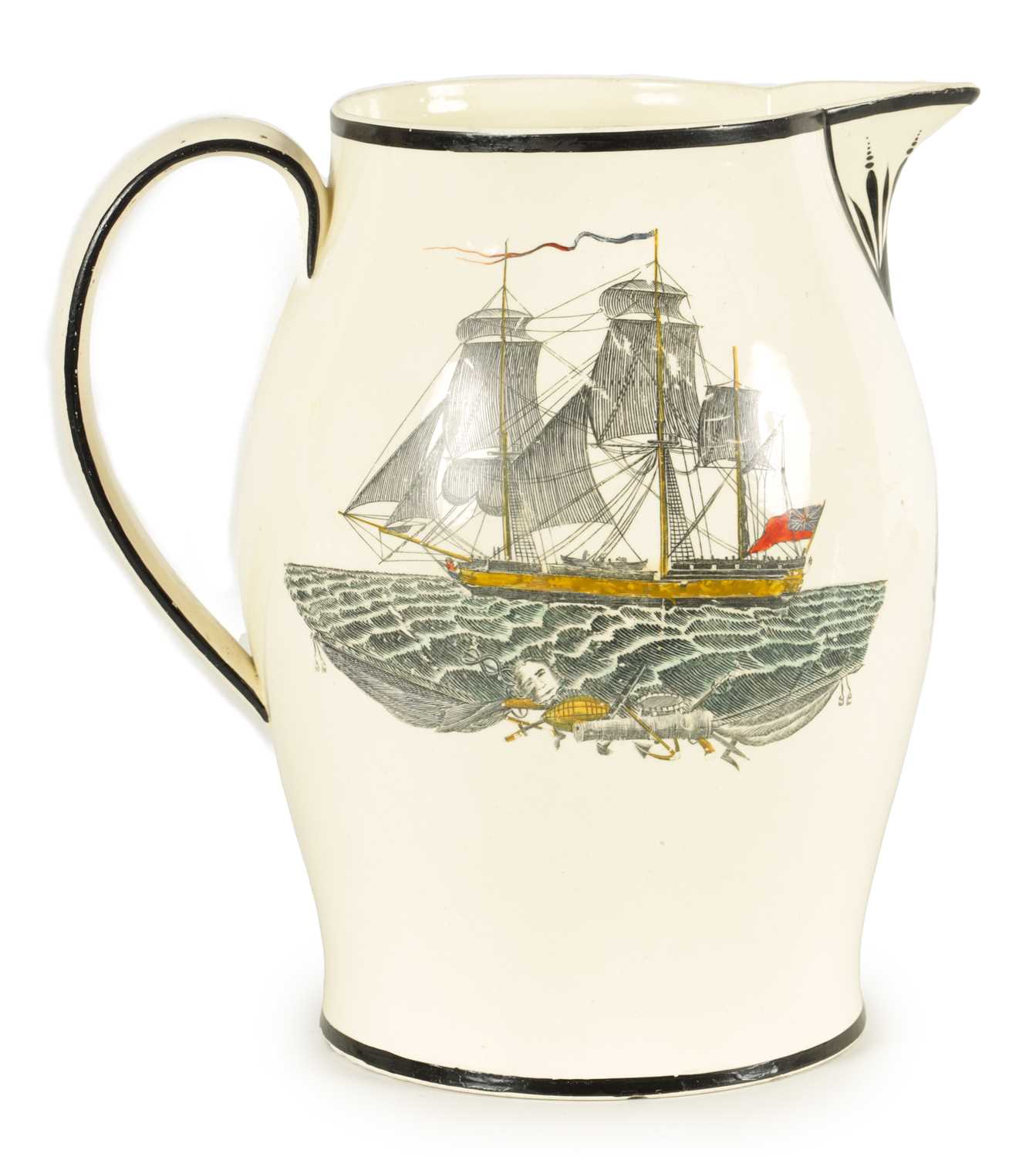 Lot 70 - AN EARLY 19TH CENTURY CREAMWARE PRESENTATION JUG