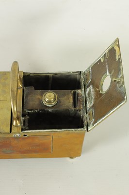 Lot 902 - A 19TH-CENTURY BRASS HONESTY TOBACCO BOX FOR 603 ZETLAND LODGE