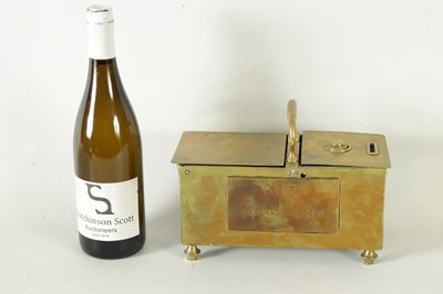 Lot 902 - A 19TH-CENTURY BRASS HONESTY TOBACCO BOX FOR 603 ZETLAND LODGE