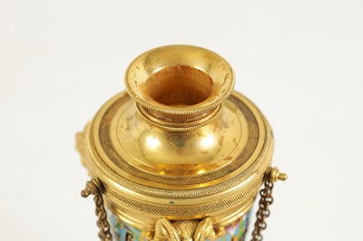 Lot 608 - A PAIR OF LATE 19TH CENTURY FRENCH ORMOLU AND CHAMPLEVE ENAMEL  CASSOLETTES
