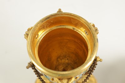 Lot 608 - A PAIR OF LATE 19TH CENTURY FRENCH ORMOLU AND CHAMPLEVE ENAMEL  CASSOLETTES