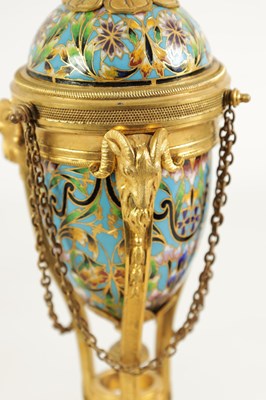 Lot 608 - A PAIR OF LATE 19TH CENTURY FRENCH ORMOLU AND CHAMPLEVE ENAMEL  CASSOLETTES