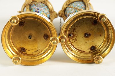 Lot 608 - A PAIR OF LATE 19TH CENTURY FRENCH ORMOLU AND CHAMPLEVE ENAMEL  CASSOLETTES