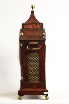 Lot 734 - JOHN THWAITES, LONDON. A REGENCY INLAID FIGURED MAHOGANY BRACKET CLOCK