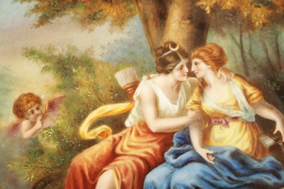 Lot 56 - A LATE 19TH CENTURY VIENNA STYLE FRAMED DISHED PORCELAIN PLAQUE