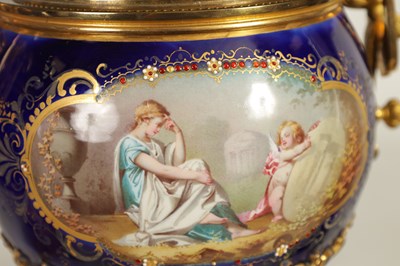 Lot 61 - A FINE PAIR OF 19TH CENTURY ORMOLU AND SEVRES PORCELAIN TWO HANDLED VASE AND COVERS