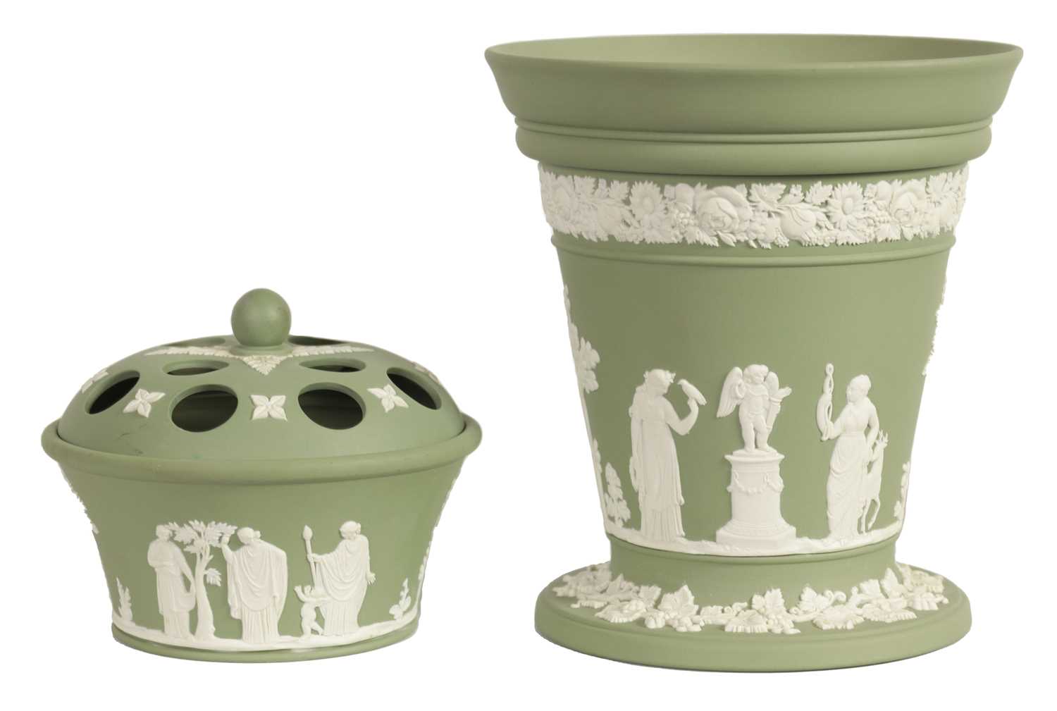 Lot 65 - TWO SAGE GREEN WEDGWOOD JASPERWARE PIECES
