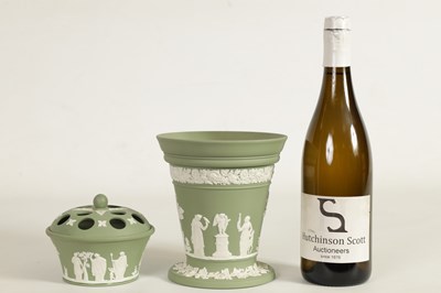 Lot 65 - TWO SAGE GREEN WEDGWOOD JASPERWARE PIECES