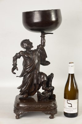 Lot 138 - A LARGE 19TH CENTURY CHINESE BRONZE RAKAN FIGURAL TABLE GONG