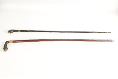 Lot 461 - A LATE 19THCENTURY HORN HANDLED WALKING STICK AND ANOTHER