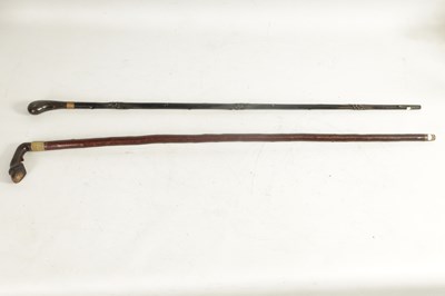 Lot 461 - A LATE 19THCENTURY HORN HANDLED WALKING STICK AND ANOTHER
