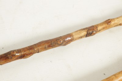 Lot 484 - TWO MASK HEAD CARVED WOOD WALKING STICKS AND A RIDING CROP