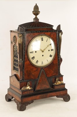 Lot 963 - C. ELISHA, ST. JAMES. AN IMPRESSIVE REGENCY EGYPTIAN REVIVAL TRIPLE FUSEE QUARTER CHIMING BRACKET CLOCK