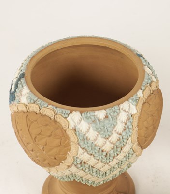 Lot 95 - A DOULTON LAMBETH SILICAN WARE OWL TOBACCO JAR AND COVER CIRCA 1880