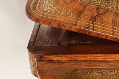 Lot 1191 - A FINE REGENCY BRASS INLAID FIGURED ROSEWOOD WORK TABLE IN THE MANNER OF GILLOWS