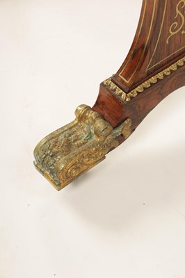 Lot 1191 - A FINE REGENCY BRASS INLAID FIGURED ROSEWOOD WORK TABLE IN THE MANNER OF GILLOWS