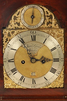 Lot 995 - JAMES GREEN, LONDON. A GEORGE III MAHOGANY DOUBLE FUSEE BRACKET CLOCK