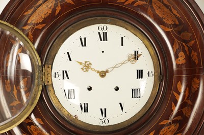 Lot 936 - A LARGE LATE 18TH CENTURY FRENCH INLAID VERGE QUARTER CHIMING WALL CLOCK