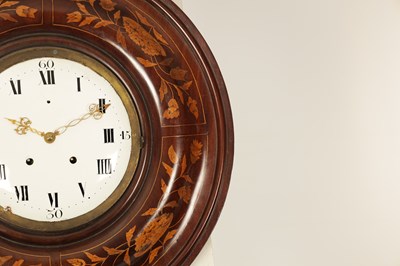 Lot 936 - A LARGE LATE 18TH CENTURY FRENCH INLAID VERGE QUARTER CHIMING WALL CLOCK
