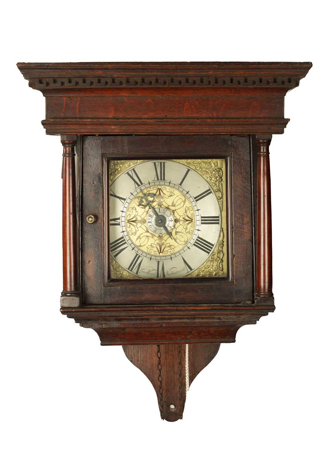 Lot 905 - GEORGE WOOD, NAILESWORTH. AN 18TH CENTURY OAK HOODED 30HR WALL CLOCK