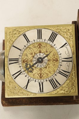 Lot 905 - GEORGE WOOD, NAILESWORTH. AN 18TH CENTURY OAK HOODED 30HR WALL CLOCK