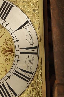 Lot 905 - GEORGE WOOD, NAILESWORTH. AN 18TH CENTURY OAK HOODED 30HR WALL CLOCK
